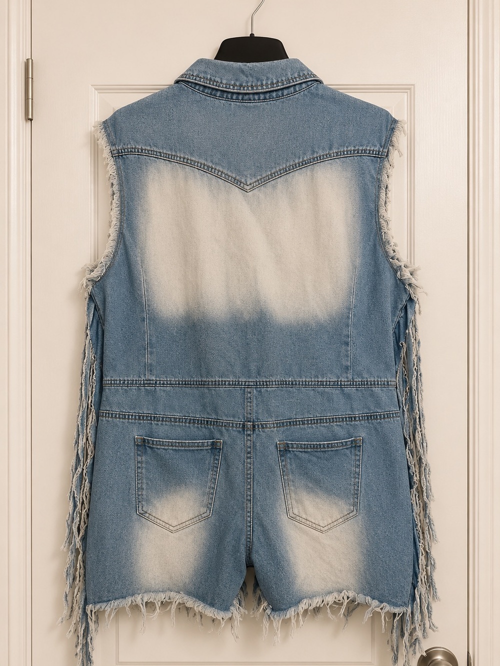 XPLUSWEAR Distressed Fringe Denim Romper - Light Blue NWT - Picture 2 of 3